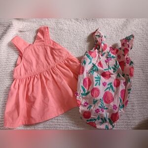 Carter's Peach coverall dress With Matching Romper. 2 Pc Set.